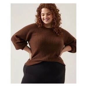 Athleta Brown Wool Layover Crew Sweater, 3x